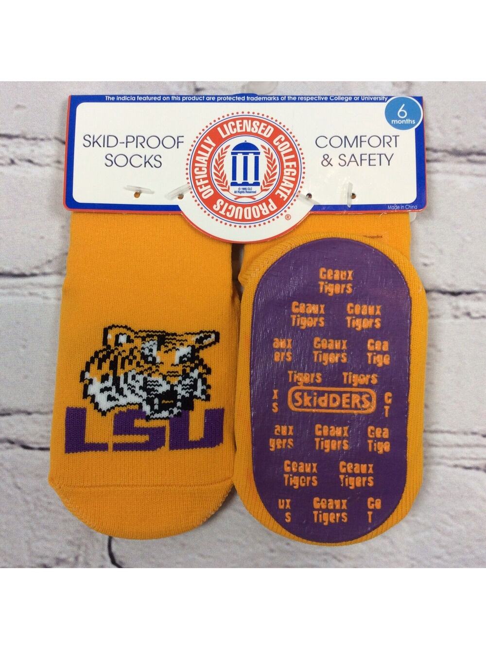 Skidders Louisiana State University Skid Proof Socks w/ Grippers Size 6 Months